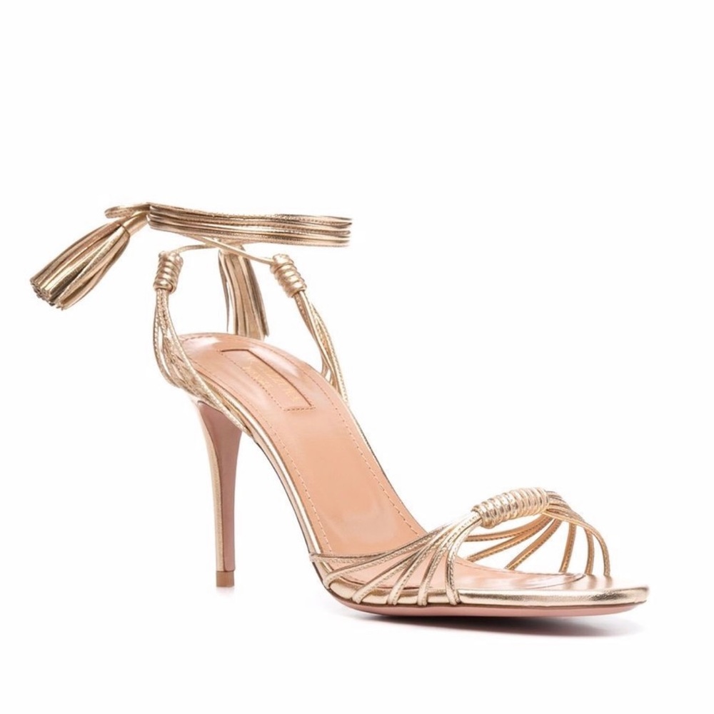 Aquazzura | Metallic ankle-tie sandal | EU37